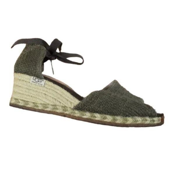 UGG  Delmar Olive and Natural Jute Styling Espadrille Wedge, Size 7 - Picture 2 of 10
